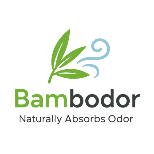Bambodor logo with green leaves and a blue wave on a white background